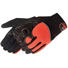 Liberty Safety 0915Q/Ho "Onyx Warrior" Simulated Black Leather Gloves W/Patch Palm, Hi Viz Orange Spandex Fabric Back, Adjustable Hook & Loop Tabs, Size X-Large