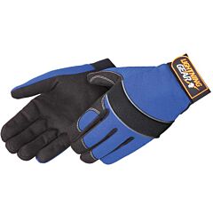 Liberty Safety 0916 "Blue Knight" Premium Simulated Black Leather Gloves, Blue Spandex Fabric Back, Adjustable Hook & Loop Tabs, Size X-Small