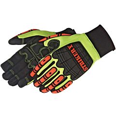 Liberty Safety 0920 "Striker V" Impact Gloves, Premium Simulated Black Leather Padded Palm, Hi Viz Yellow Spandex Back, Tpr On Back And Fingers, Neoprene Cuff, Size Medium