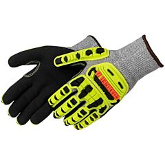 Liberty Safety 0943 "Charger Ii" Impact Gloves, Premium Sandy Nitrile Coated With 13 Gauge Salt & Pepper Hppe Yarn Ansi A6, Hi Viz Tpr On Back And Fingers, Size 2X-Large