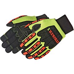 Liberty Safety 0950 "Striker X" Impact Gloves, Premium Simulated Black Leather Padded Palm With 3M Thinsulate And Water Resistant Liner, Hi Viz Yellow Spandex Back, Tpr On Back And Fingers, Neoprene Cuff, Size Large