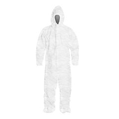 Polygard 15127 Standard Weight Polypropylene White Coveralls, Zip Front With Hood & Elastic Wrists And Ankles, Size Medium