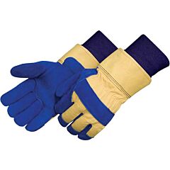 Liberty Safety 3653Xl Premium Blue Select Shoulder Split Leather Palm Gloves, Yellow Heavy Canvas Back & Cuff, Thermo Lined, 2 1/2" Rubberized Safety Cuff & Blue Knit Wrist, Size X-Large