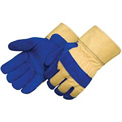 Liberty Safety 3656 Premium Blue Select Shoulder Split Leather Palm Gloves, Yellow Heavy Canvas Back & Cuff, Thermo Lined, 2 1/2" Rubberized Safety Cuff, Size 2X-Large