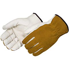 Liberty Safety 6427R Quality Grain Cowhide Leather Palm Gloves, Bourbon Brown Split Cowhide Leather Back, Keystone Thumb, Unlined, Shirred Elastic Back, Size Medium