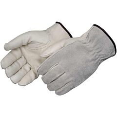 Liberty Safety 6447 Economy Grain Cowhide Leather Palm Gloves, Gray Split Cowhide Leather Back, Keystone Thumb, Unlined, Shirred Elastic Back, Size X-Large