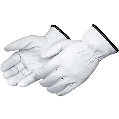 Liberty Safety 6837 Premium Grain Goatskin Drivers Gloves, White Fleece Lined, Keystone Thumb, Shirred Elastic Back, Size Medium