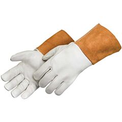 Liberty Safety 7114 Premium Grain Cowhide Mig Welder Gloves, Seamless Forefinger, Kevlar® Thread Sewn, Unlined, Wing Thumb, 4 1/2" Russet Split Leather Cuff, Size Large