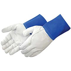 Liberty Safety 7814 Premium Grain Goatskin Tig Welder Gloves, Seamless Forefinger, Kevlar® Thread Sewn, Unlined, Wing Thumb, 4" Split Blue Leather Cuff, Size Large
