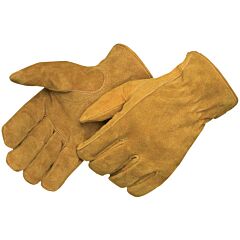 Liberty Safety 8354 Select Shoulder Bourbon Brown Split Leather Drivers Gloves, Pile Lined, Keystone Thumb, Shirred Elastic Back, Rolled Cuff, Size X-Large