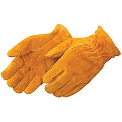 Liberty Safety 8454 Select Shoulder Bourbon Brown Split Leather Drivers Gloves, Red Fleece Lined, Straight Thumb, Shirred Elastic Back, Rolled Cuff, Size 2X-Large