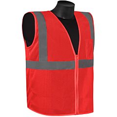 Liberty Safety C16002R Class 2 Safety Vest, Fluorescent Red Mesh Fabric, 2" Silver Stripes, Zipper Closure, Left Chest Pocket, Size X-Large