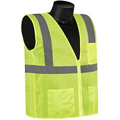 Liberty Safety C16003G Class 2 Safety Vest, Lime Green Mesh Fabric, 2" Silver Stripes, Zipper Closure, 2-Inside Pockets & Left Chest Pocket, Size 6X-Large