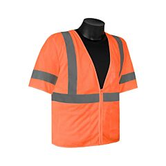 Liberty Safety C16004F Class 3 Orange Mesh Fabric Vest With Sleeves, 2" Silver Stripes, Zipper Closure, 4-Outside Pockets & 2-Inside Pockets, Size Large