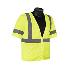 Liberty Safety C16004G Class 3 Lime Green Mesh Fabric Vest With Sleeves, 2" Silver Stripes, Zipper Closure, 4-Outside Pockets & 2-Inside Pockets, Size Large