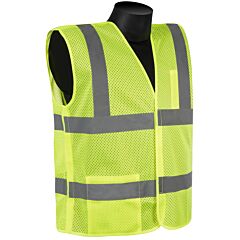 Liberty Safety C16005G Class 2 Safety Vest, Lime Green 5-Point Break Away Mesh Fabric, 2" Silver Stripes, Hook & Loop Closures-Sides, Shoulders And Front, Size Small