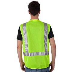 Liberty Safety C16010G Class 2 Safety Vest, Lime Green Solid Front & Mesh Back Fabric, 2" Silver Stripes, Zipper Closure, 4-Outside Pockets, Size Large