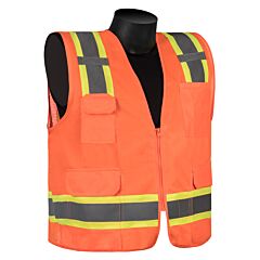 Liberty Safety C16012F Class 2 Safety Vest, Orange Solid Front & Mesh Back Fabric, Two-Tone 2" Silver Stripes, Zipper Closure, 4-Outside Pockets & 2-Inside Pockets, Size 5X-Large