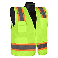 Liberty Safety C16012G Class 2 Safety Vest, Lime Green Solid Front & Mesh Back Fabric, Two-Tone 2" Silver Stripes, Zipper Closure, 4-Outside Pockets & 2-Inside Pockets, Size 4X-Large
