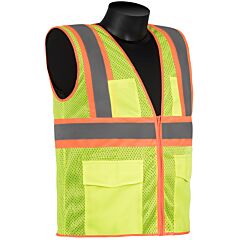 Liberty Safety C16013G Class 2 Safety Vest, Lime Green Mesh Fabric, Two-Tone 2" Silver Stripes, Zipper Closure, 4-Outside Pockets & 2-Inside Pockets, Size Large