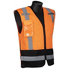 Liberty Safety C16015Fb Class 2 T-Shirt, Orange Solid Front & Mesh Back Fabric Black Bottom, 2" Silver Stripes, Zipper Closure, Clear Id And Chest Pocket, 2 Lower External, 3 Inside Pocket, Size Large