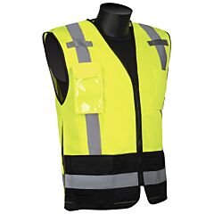 Liberty Safety C16015Gb Class 2 T-Shirt, Lime Green Solid Front & Mesh Back Fabric Black Bottom, 2" Silver Stripes, Zipper Closure, Clear Id And Chest Pocket, 2 Lower External, 3 Inside Pocket, Size 2X-Large