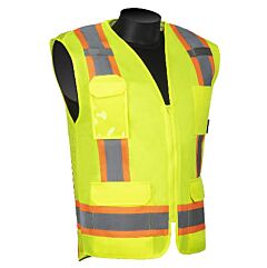 Liberty Safety C16017G Class 2 T-Shirt, Lime Green Solid Front & Mesh Back Fabric, Two-Tone 2" Silver Stripes, Zipper Closure, 4-Outside Pockets & 2-Inside Pockets, Size 3X-Large