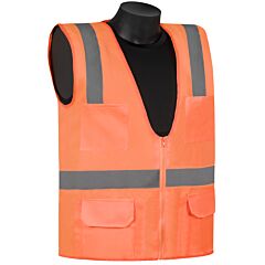 Liberty Safety C16021F Class 2 Safety Vest, Orange Solid, 2" Silver Stripes, Zipper Closure, 4-Outside Pockets & 2-Inside Pockets, Size Large