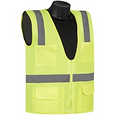 Liberty Safety C16021G Class 2 Safety Vest, Lime Green Solid Fabric, 2" Silver Stripes, Zipper Closure, 4-Outside Pockets & 2-Inside Pockets, Size Medium