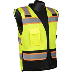 Liberty Safety C16032Gb Class 2 T-Shirt, Lime Green Solid Front & Mesh Back Fabric, Black Bottom-Two-Tone 2" Silver Stripes, Zipper Closure, 4-Outside Pockets & 2-Inside Pockets, Size 4X-Large