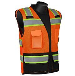 Liberty Safety C16042Fb Class 2 T-Shirt, Orange Mesh Front & Back Fabric, Black Bottom- Two-Tone 2" Silver Stripes, Zipper Closure, 4-Outside Pockets & 2-Inside Pockets, Size Medium