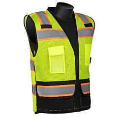 Liberty Safety C16042Gb Class 2 T-Shirt, Lime Green Mesh Front & Back Fabric, Black Bottom-Two-Tone 2" Silver Stripes, Zipper Closure, 4-Outside Pockets & 2-Inside Pockets, Size Medium