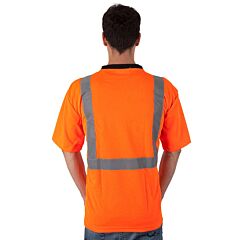 Liberty Safety C16600F Class 2 T-Shirt, Orange Open Weave Mesh Fabric, 2" Silver Stripes, Chest Pocket, Size 5X-Large