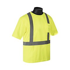 Liberty Safety C16600G Class 2 T-Shirt, Lime Green Open Weave Mesh Fabric, 2" Silver Stripes, Chest Pocket, Size Medium