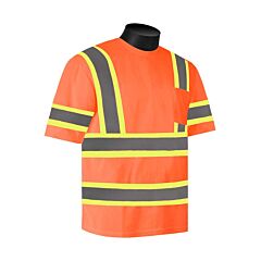 Liberty Safety C16614F Class 3 T-Shirt, Orange Open Weave Mesh Fabric With Sleeves, Two-Tone 2" Silver Stripes, Chest Pocket, Size 3X-Large