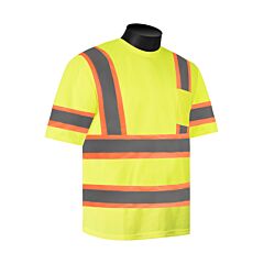 Liberty Safety C16614G Class 3 T-Shirt, Lime Green Open Weave Mesh Fabric With Sleeves, Two-Tone 2" Silver Stripes, Chest Pocket, Size 2X-Large
