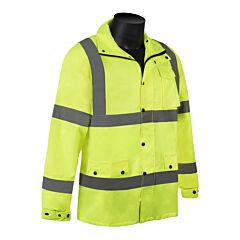 Liberty Safety C16720G Class 3 Lime Green Windbreaker, 2" Level 2 Silver Stripes, Storm Front With Zipper And Snaps, Detachable Hood, Size 7X-Large