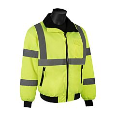 Liberty Safety C16722G Class 3 Lime Green Bomber Jacket, Full Interliner And Insulate Collar, Detachable Hood, Size 2X-Large
