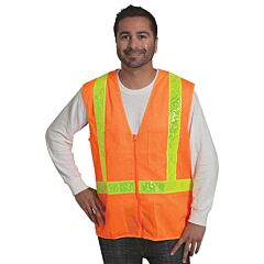 Liberty Safety C16822F Class 2 Safety Vest, Orange Solid, 2" Yellow Stripes, Zipper Closure, 4-Outside Pockets & 2-Inside Pockets, Size 4X-Large