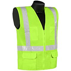 Liberty Safety C16822G Class 2 Safety Vest, Lime Green Solid, 2" White Stripes, Zipper Closure, 4-Outside Pockets & 2-Inside Pockets, Size 5X-Large