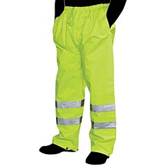 Liberty Safety C16920G Class E Lime Green Rain Pants, 2" Level 2 Stripes, Elastic Waist With Drawstring, 2-Hip Pockets, Size 6X-Large