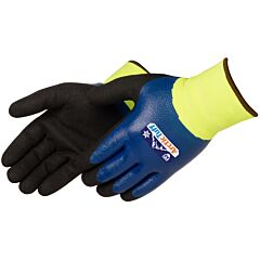 Liberty Safety F4784Lg 13 Gauge, Lime Green Polyester & 10 Gauge Thermal Shell Gloves, Ansi A2, Fully Coated Blue Nitrile Coated, Black Sandy Nitrile Palm Coated, Size Large