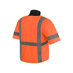 Liberty Safety Fr16004F Class 3 Orange Mesh Fr Treated Fabric Vest With Sleeves, 2" Silver Stripes, Zipper Closure, 4-Outside Pockets & 2-Inside Pockets, Size X-Large