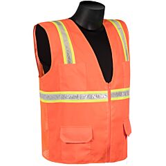 Liberty Safety N16011F Surveyor Vest, Orange Solid Front & Mesh Back, 2" Wide High Contrast Stripes, Zipper Closure, Multiple Pockets, Size 3X-Large