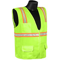 Liberty Safety N16011G Surveyor Vest, Lime Green Solid Front & Mesh Back, 2" Wide High Contrast Stripes, Zipper Closure, Multiple Pockets, Size 4X-Large