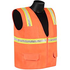 Liberty Safety N16020F Surveyor Vest, Orange Solid, 2" Wide High Contrasting Stripes, Zipper Closure, 4-Outside Pockets & 2-Inside Pockets, Size 2X-Large