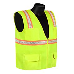 Liberty Safety N16020G Surveyor Vest, Lime Green Solid Fabric, 2" Wide High Contrasting Stripes, Zipper Closure, 4-Outside Pockets & 2-Inside Pockets, Size Small