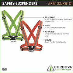 Cordova Rb101 Orange Reflective Suspenders/Braces, 4 Cm. Fluorescent Elastic Straps, 1.5 Cm Silver Reflective Heat Transfer Film, Black Plastic Buckle, Fully Adjustable, Non-Rated