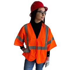 Cordova V3000M Cor-Brite™ Class 3, Orange Mesh Vest, Zipper Closure, 2-Inch Silver Reflective Tape, Pockets: Two Inside Lower, One Outside Lower, Chest With 4-Division Pen Pocket, Size Medium