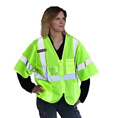Cordova V3001L Cor-Brite™ Class 3, Lime Mesh Vest, Zipper Closure, 2-Inch Silver Reflective Tape, Pockets: Two Inside Lower, One Outside Lower, Chest With 4-Division Pen Pocket, Size Large